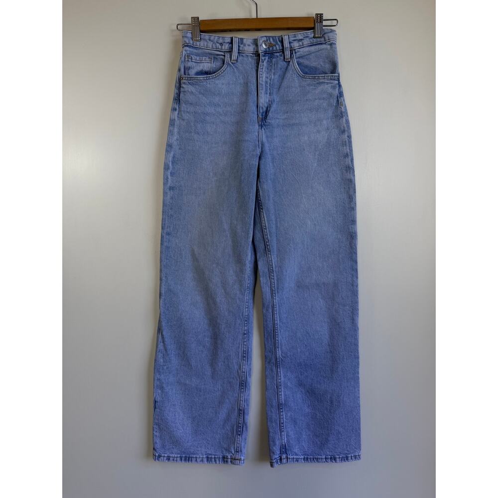 H&M High Rise Wide Y2K Skater Leg Jeans Light Blue Trendy Denim Pants Size 14